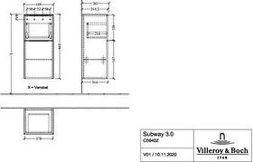 V&B Seitenschrank SUBWAY 3.0 400x860x362mm 1x Az Ans li G. Alu hgl Br