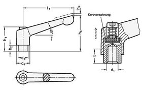 Verstellbarer Klemmhebel GN 300 d1 M 10mm l1 78mm l2 32mm AG GANTER