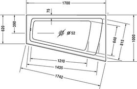 Duravit Badewanne PAIOVA 1700x1000mm, 1 Rückenschräge rechts weiß