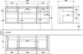 V&B Waschtischunterschrank LEGATO 1400x550x500mm m Be Glossy White