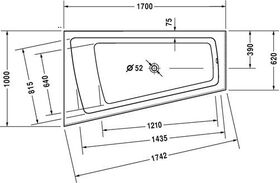 Duravit Badewanne PAIOVA 1700x1000mm, 1 Rückenschräge links weiß