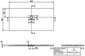 V&B Duschwanne SQUARO INFINITY R-eck1600x800x40mm grau