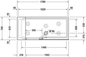 Duravit Badewanne SHOWER & BATH 170x75 Nische weiß Tür Klarglas rechts