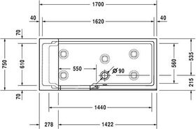 Duravit Badewanne SHOWER & BATH 1700x750mm Ecke rechts weiß Tür Klarglas