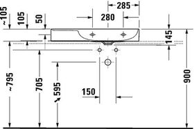 Duravit Waschtisch DURASQUARE o ÜL m HLB Be re 800x470mm 1 HL weiß WG