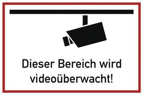 Hinweiszeichen Videoüberwacht L300xB200mm weiß schwarz Alu.