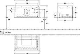 V&B Waschtischunterschrank LEGATO 800x380x500mm m Beleuchtung Glossy White