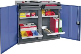 Werkzeug-/Beistellschrank H1000xB1000xT500mm 2 Schubl.,4 BD grau/blau NCS PROMAT