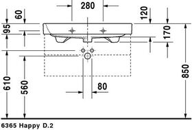 Duravit Möbelwaschtisch HAPPY D.2 m ÜL HLB 800x505mm ohne Hahnloch weiß WG