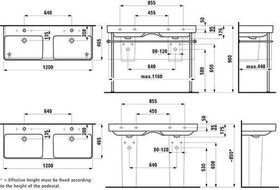 Laufen Doppelwaschtisch LAUFEN PRO S 1200x460mm m ÜL 1 HL-Ausf. weiß LCC