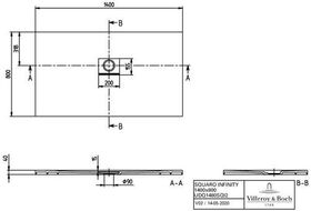 V&B Duschwanne SQUARO INFINITY R-eck1400x800x40mm stone white