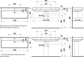 Laufen Waschtisch LAUFEN PRO S 1200x460mm m ÜL j 1 HL re und links weiß