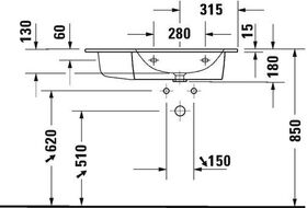 Duravit Möbelwaschtisch ME by Starck m ÜL m HLB 830x490mm o HL Be rechts weiß