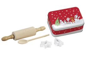 KESPER Kinderbackset 5-teilig 1 Kinder-Teigrolle, 1 Holzlöffel, 2 Ausstechformen, 1 Weihnachtsdose