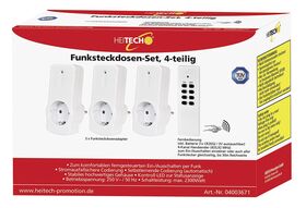 HEITECH Funksteckdosen-Set 4-teilig| 3 Steckdosen | 1 Fernbedienung (inkl. Batterie (1 x CR2032 / 3 V)