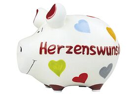 KCG-DAS MARKENSCHWEIN Sparschwein Herzenswunsch Keramik mit Stopfen 12x10cm weiß/bunt