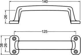 Handgriff A.26mm L.140mm B.38mm Alu-Guss silberf.elox.Löcher 4 HERMETA