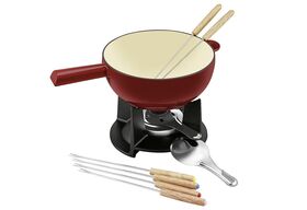 BEKA Käsefondue-Set'Belledone' 10-teilig 10-teilig | Fonduetopf | 6 farbig markierte Fonduegabeln mit Holzgriff | Spritzschutz | Rechaud | Pastenbrenner (leer)