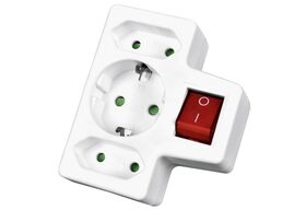 HEITECH Steckdosenadapter mit Schalter 3fach 1Schu/2Euro