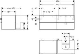 HG Waschtischunterschrank Xevolos E 1370x555x550mm Ko mweiß Fr eiche deunkel