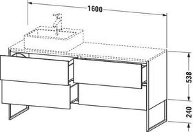 Duravit Waschtischunterbau XSQUARE 1600x400x548mm 4 Au we hgl ES Ah links