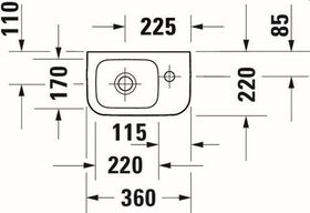 Handwaschbecken Duravit No.1 we o ÜL 1 Hahnloch rechts 360x220mm