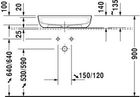 Duravit Aufsatzbecken LUV o ÜL m HLB 600x400mm 1 HL sa sdm WG