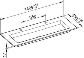 Keuco Keramik-Doppelwaschtisch ROYAL 60 1409x17x538mm m 2x1L-Boh we