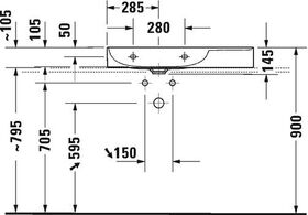 Duravit Waschtisch DURASQUARE o ÜL m HLB Be li 800x470mm o HL weiß