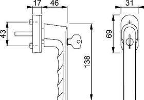 Fenstergriff Hamburg 0700S/UD9020 Alu.F9/stahlfarben 32-42mm abschl.HOPPE