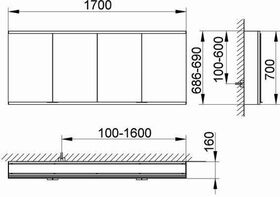 Keuco Spiegelschrank ROYAL MODULAR 2.0 Breite 1700mm Höhe 700mm Tiefe 160mm