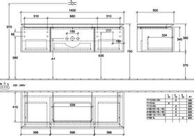 V&B Waschtischunterschrank LEGATO 1400x380x500mm m Be Glossy White