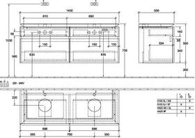 V&B Waschtischunterschrank LEGATO 1400x550x500mm Glossy White