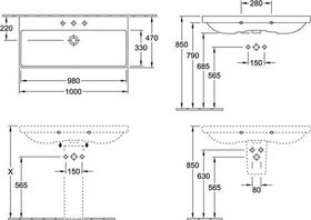 V&B Schrankwaschtisch AVENTO 1000x470mm f 3-L Arm ge m ÜL Sto wh C+