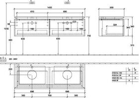 V&B Waschtischunterschrank LEGATO 1400x380x500mm m Be Glossy White