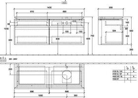 V&B Waschtischunterschrank LEGATO 1400x550x500mm m Be Glossy White