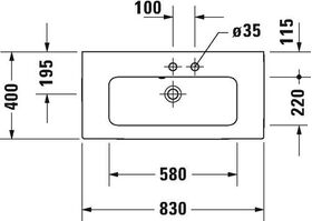 Duravit Möbel-WT ME by Starck compact m ÜL m HLB 830x400mm o Hahnloch weiß WG