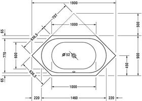 Duravit Sechseck-Whirlwanne D-CODE 140 l 1900x900 we 2 RS Jet Project