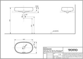 TOTO CE Aufsatzwaschtisch 60cm o HL m ÜL u Schaftvent rd we matt