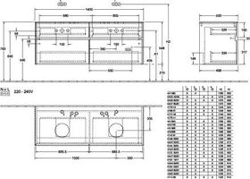 V&B Waschtischunterschrank COLLARO 140x54,8x50cm m LED-B. White Wood