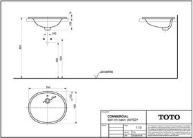 TOTO Einbauwaschtisch 530mm o Hahnloch mit Überlauf rund we