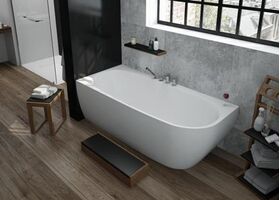 Hoesch Eck-Badewanne iSENSI 1600x750x450mm li m Überlaufbefüllung we