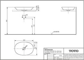 TOTO TL Aufsatzwaschtisch rd o HL ohne Überlauf 117x600x420mm we