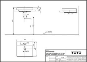 TOTO CS Waschtisch m HL u Überlauf eckig 167x500x450mm we