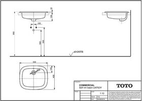 TOTO Einbauwaschtisch 530mm o Hahnloch mit Überlauf eckig we