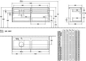 V&B Waschtischunterschrank COLLARO 140x54,8x50cm WT li m LED-B. Kansas Oak