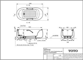 TOTO FLOATING Badewanne freist mit Wannengriff rund we matt