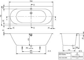 V&B Whirlpoolsystem OBERON m BW R-eck 170x75 Tech. Pos 2 we