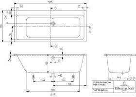 V&B Whirlpoolsystem SUBWAY m BW R-eck 160x70 Tech. Pos 1 we