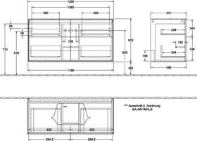 V&B Waschtischunterschrank FINION 1200x603x501mm AP Glas wh ma wh ma lacq.